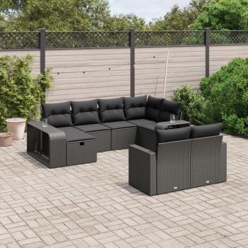 ARDEBO.de - 10-tlg. Garten-Sofagarnitur mit Kissen Schwarz Poly Rattan