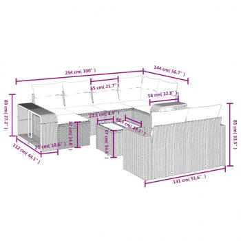 11-tlg. Garten-Sofagarnitur mit Kissen Beige Poly Rattan