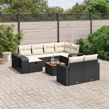 ARDEBO.de - 11-tlg. Garten-Sofagarnitur mit Kissen Schwarz Poly Rattan