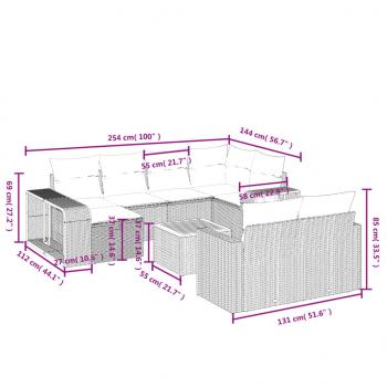 11-tlg. Garten-Sofagarnitur mit Kissen Schwarz Poly Rattan