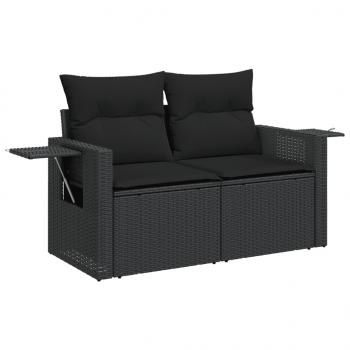 3-tlg. Garten-Sofagarnitur mit Kissen Schwarz Poly Rattan