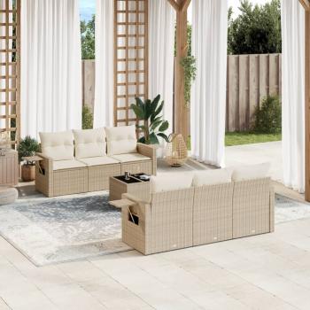 ARDEBO.de - 7-tlg. Garten-Sofagarnitur mit Kissen Beige Poly Rattan