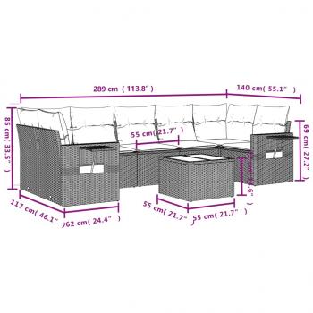 8-tlg. Garten-Sofagarnitur mit Kissen Grau Poly Rattan