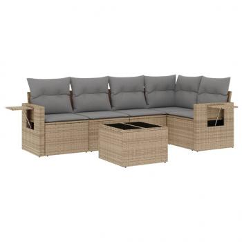 6-tlg. Garten-Sofagarnitur mit Kissen Beige Poly Rattan