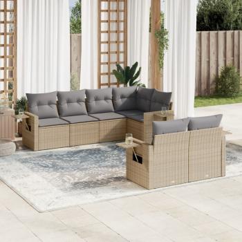 ARDEBO.de - 7-tlg. Garten-Sofagarnitur mit Kissen Beige Poly Rattan