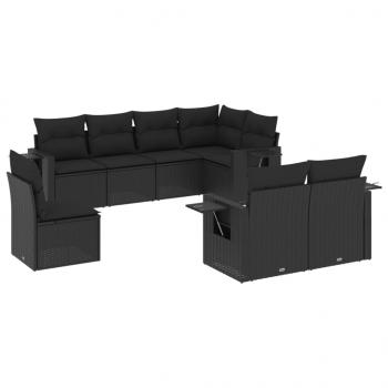 8-tlg. Garten-Sofagarnitur mit Kissen Schwarz Poly Rattan