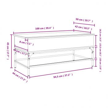 Couchtisch Grau Sonoma 100x50x45 cm Holzwerkstoff und Metall