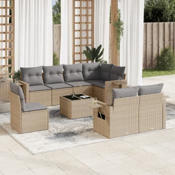 ARDEBO.de - 9-tlg. Garten-Sofagarnitur mit Kissen Beige Poly Rattan