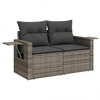 6-tlg. Garten-Sofagarnitur mit Kissen Grau Poly Rattan