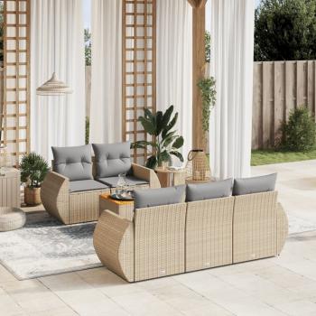 ARDEBO.de - 6-tlg. Garten-Sofagarnitur mit Kissen Beige Poly Rattan