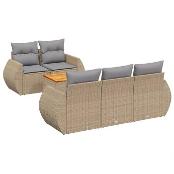 6-tlg. Garten-Sofagarnitur mit Kissen Beige Poly Rattan