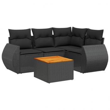 5-tlg. Garten-Sofagarnitur mit Kissen Schwarz Poly Rattan