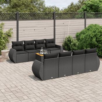 ARDEBO.de - 9-tlg. Garten-Sofagarnitur mit Kissen Schwarz Poly Rattan