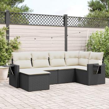 ARDEBO.de - 6-tlg. Garten-Sofagarnitur mit Kissen Schwarz Poly Rattan