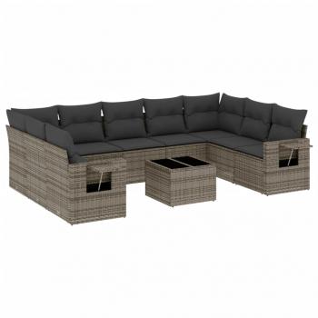 ARDEBO.de - 10-tlg. Garten-Sofagarnitur mit Kissen Grau Poly Rattan