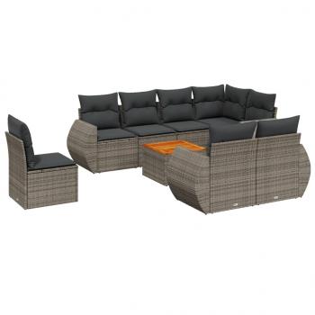 9-tlg. Garten-Sofagarnitur mit Kissen Grau Poly Rattan