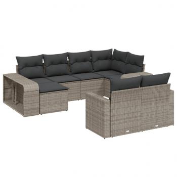 10-tlg. Garten-Sofagarnitur mit Kissen Grau Poly Rattan