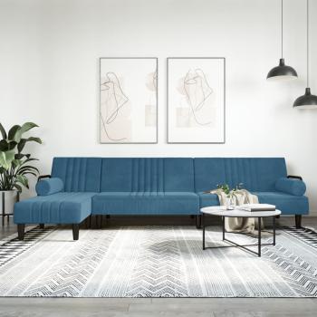 ARDEBO.de - Schlafsofa in L-Form Blau 260x140x70 cm Samt