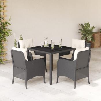 ARDEBO.de - 5-tlg. Garten-Essgruppe mit Kissen Schwarz Poly Rattan