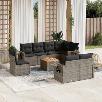 ARDEBO.de - 9-tlg. Garten-Sofagarnitur mit Kissen Grau Poly Rattan