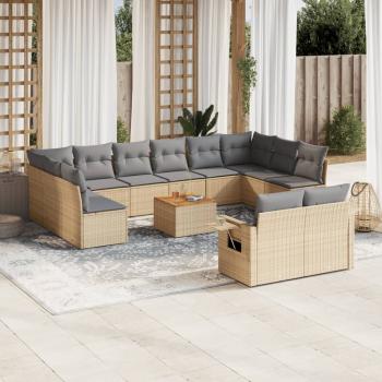 ARDEBO.de - 13-tlg. Garten-Sofagarnitur mit Kissen Beige Poly Rattan