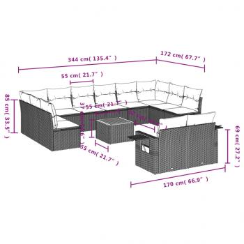 13-tlg. Garten-Sofagarnitur mit Kissen Beige Poly Rattan