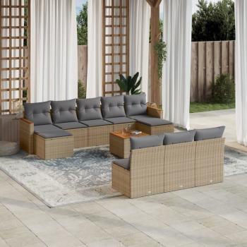 ARDEBO.de - 11-tlg. Garten-Sofagarnitur mit Kissen Beige Poly Rattan