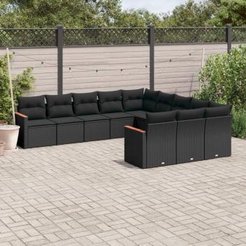 ARDEBO.de - 11-tlg. Garten-Sofagarnitur mit Kissen Schwarz Poly Rattan