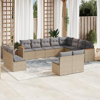 ARDEBO.de - 12-tlg. Garten-Sofagarnitur mit Kissen Beige Poly Rattan