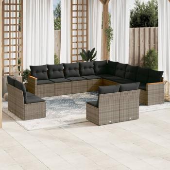 ARDEBO.de - 13-tlg. Garten-Sofagarnitur mit Kissen Grau Poly Rattan