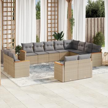 ARDEBO.de - 12-tlg. Garten-Sofagarnitur mit Kissen Beige Poly Rattan