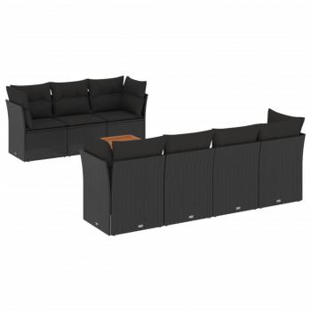 8-tlg. Garten-Sofagarnitur mit Kissen Schwarz Poly Rattan