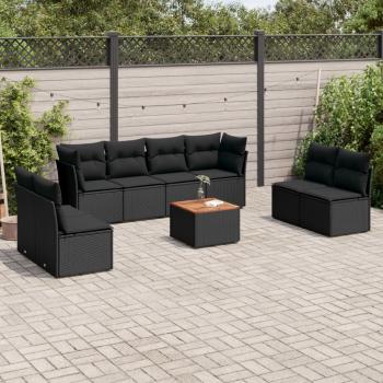 ARDEBO.de - 9-tlg. Garten-Sofagarnitur mit Kissen Schwarz Poly Rattan