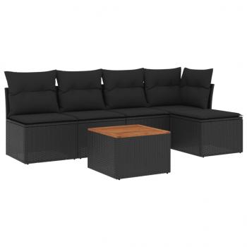 6-tlg. Garten-Sofagarnitur mit Kissen Schwarz Poly Rattan