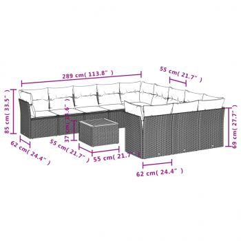 12-tlg. Garten-Sofagarnitur mit Kissen Schwarz Poly Rattan