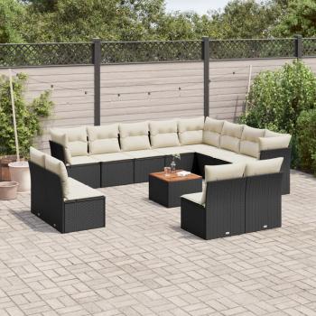 ARDEBO.de - 13-tlg. Garten-Sofagarnitur mit Kissen Schwarz Poly Rattan