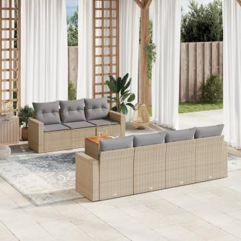 ARDEBO.de - 8-tlg. Garten-Sofagarnitur mit Kissen Beige Poly Rattan