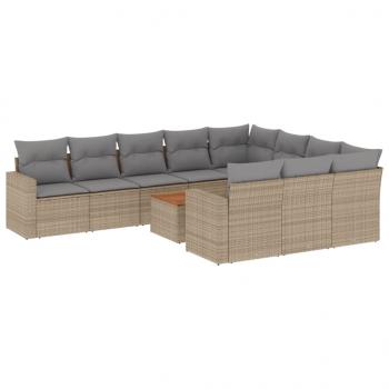 11-tlg. Garten-Sofagarnitur mit Kissen Beige Poly Rattan