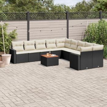 ARDEBO.de - 11-tlg. Garten-Sofagarnitur mit Kissen Schwarz Poly Rattan