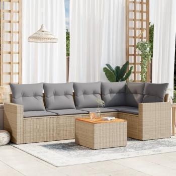 ARDEBO.de - 6-tlg. Garten-Sofagarnitur mit Kissen Beige Poly Rattan