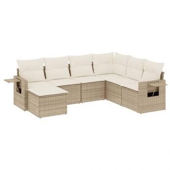 7-tlg. Garten-Sofagarnitur mit Kissen Beige Poly Rattan