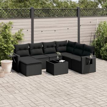 ARDEBO.de - 8-tlg. Garten-Sofagarnitur mit Kissen Schwarz Poly Rattan