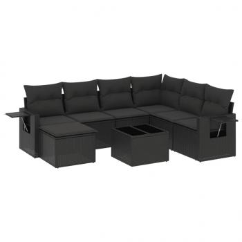 8-tlg. Garten-Sofagarnitur mit Kissen Schwarz Poly Rattan