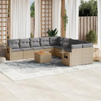 ARDEBO.de - 11-tlg. Garten-Sofagarnitur mit Kissen Beige Poly Rattan