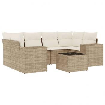 7-tlg. Garten-Sofagarnitur mit Kissen Beige Poly Rattan