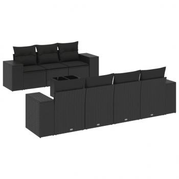 8-tlg. Garten-Sofagarnitur mit Kissen Schwarz Poly Rattan