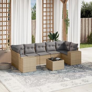 ARDEBO.de - 8-tlg. Garten-Sofagarnitur mit Kissen Beige Poly Rattan