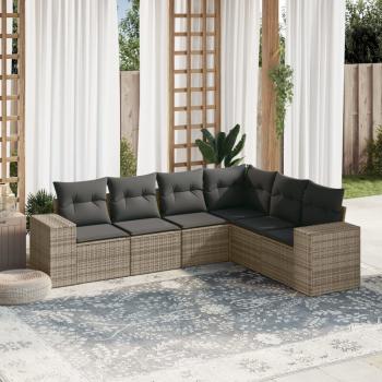 ARDEBO.de - 6-tlg. Garten-Sofagarnitur mit Kissen Grau Poly Rattan