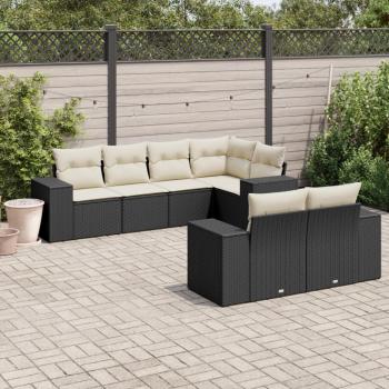 ARDEBO.de - 7-tlg. Garten-Sofagarnitur mit Kissen Schwarz Poly Rattan