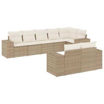 8-tlg. Garten-Sofagarnitur mit Kissen Beige Poly Rattan